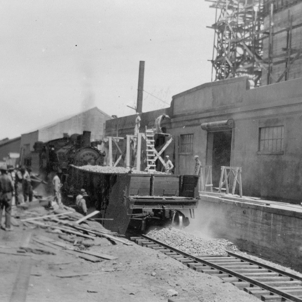 Original Construction of the loading dock to send Almonds via train to Hershey Pennsylvania